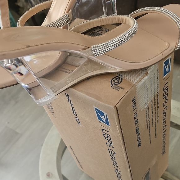 Chic Beige Rhinestone Heels - Picture 3 of 6